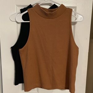 BUNDLE — ribbed black & tan cropped tank tops